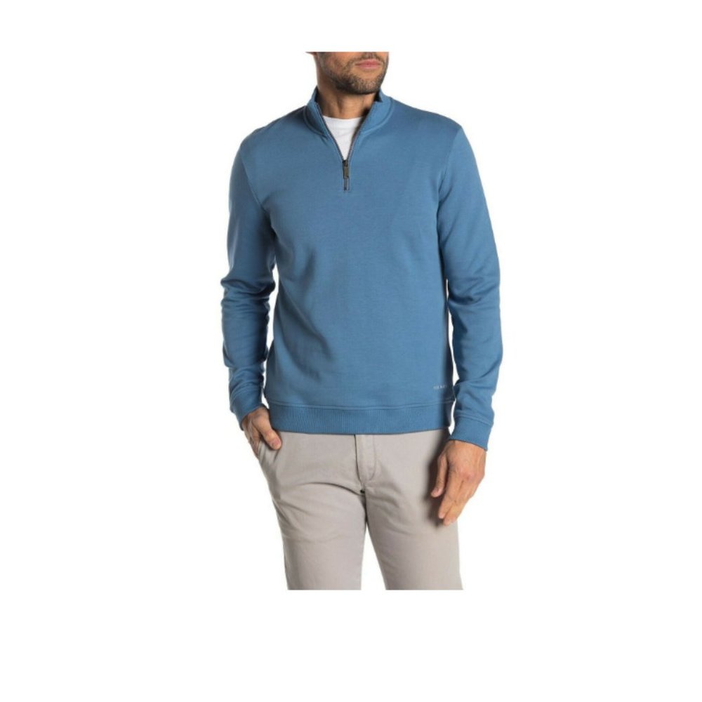Ted Baker London 1/4 Zip Mid Blue Knit Sweater